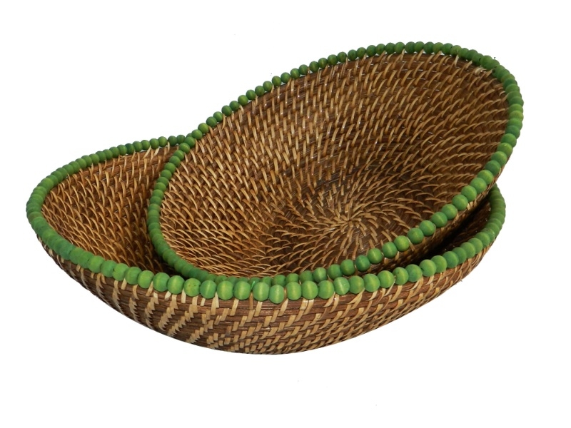 Top-tier Rattan Fruit Bowls with Wooden Bead Trim - Handwoven Eco-friendly Home Decor